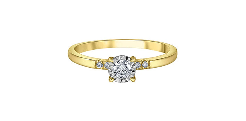 10K Yellow Gold 0.20 cttw Illusion Set Diamond Ring - 4