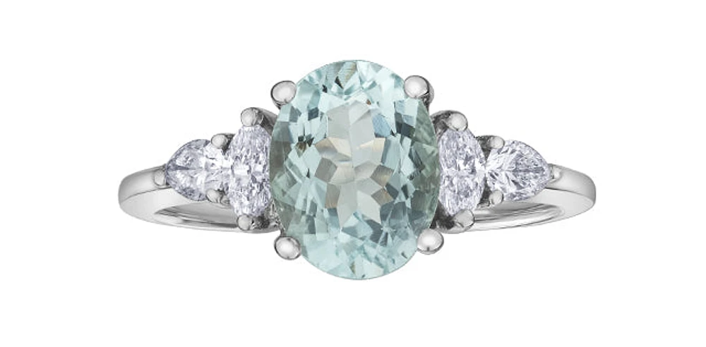 14k Gold Aquamarine and Diamond Ring