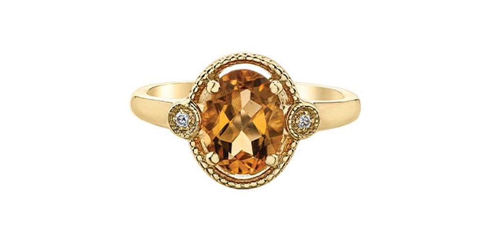 10K Yellow Gold  Citrine and Diamond Ring - Size 7