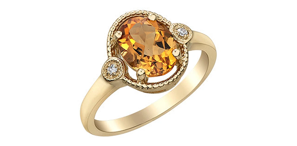 10K Yellow Gold  Citrine and Diamond Ring - Size 7