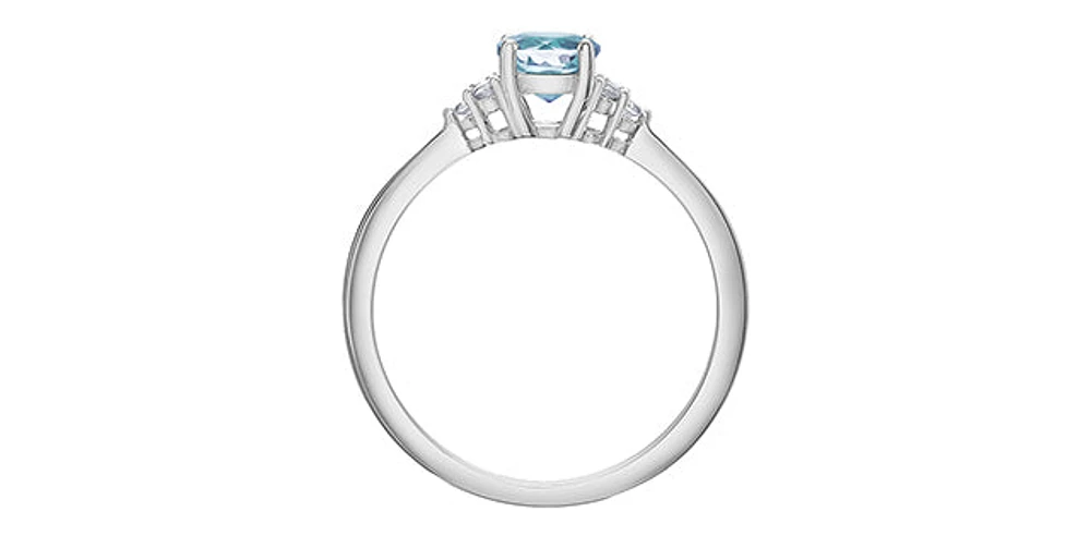 10K White Gold Blue Topaz and 0.06cttw Diamond Ring - 6