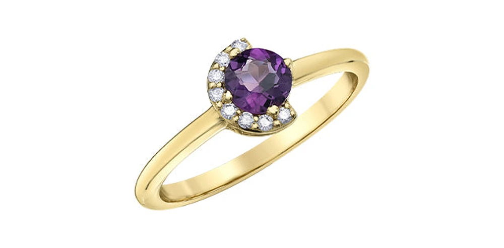 10K Yellow Gold Amethyst and Diamond Ring