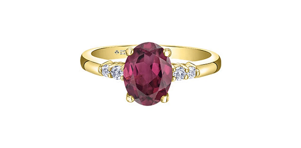 10K Yellow Gold Oval Cut Rhodolite Garnet and Diamond Ring