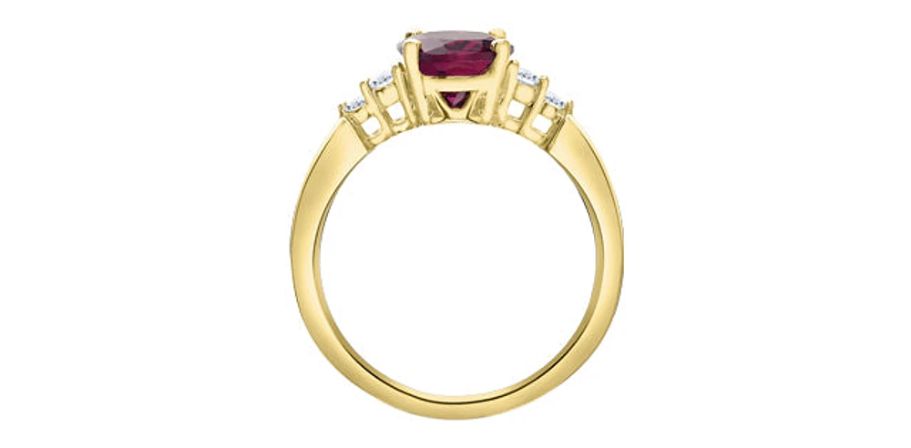 10K Yellow Gold Oval Cut Rhodolite Garnet and Diamond Ring