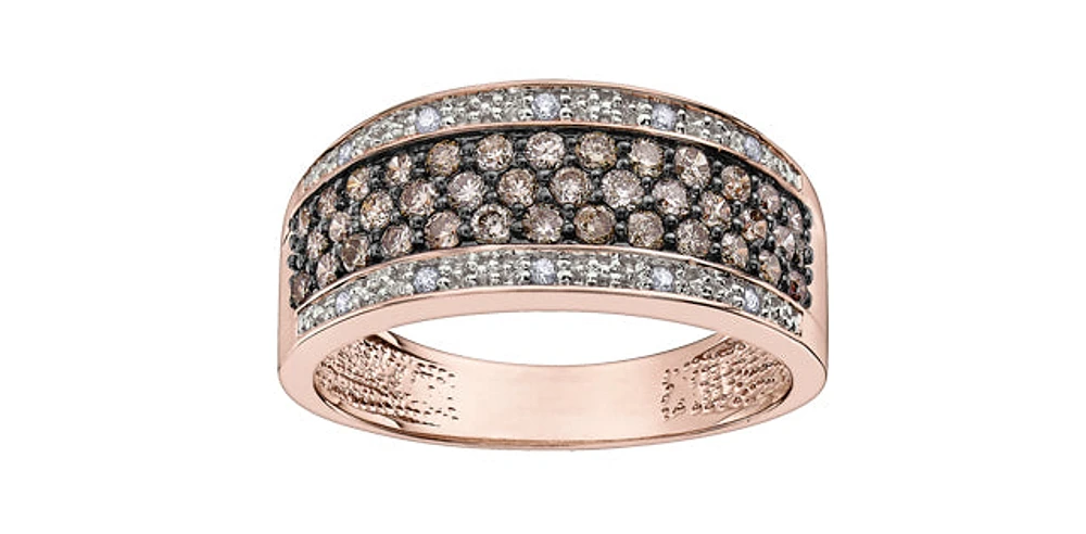 10K Rose Gold 0.65cttw Brown Diamond Ring with Black Rhodium Enhanced Top