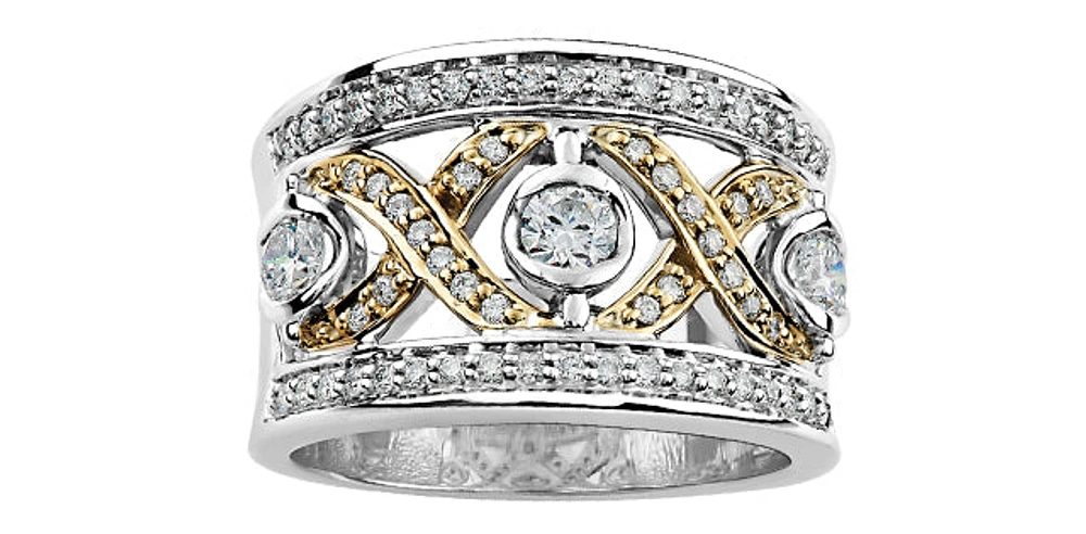 14K White and Yellow Gold 0.72cttw Canadian Diamond Ring - size 6.5