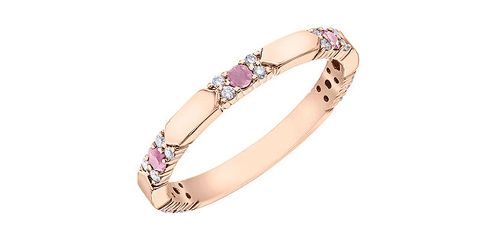 10K Rose Gold Pink Sapphire & Diamond Ring, size 5.75 - 4.5