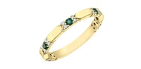 10K Yellow Gold Genuine Emerald & 0.13cttw Diamond Ring / Band, size 6.5