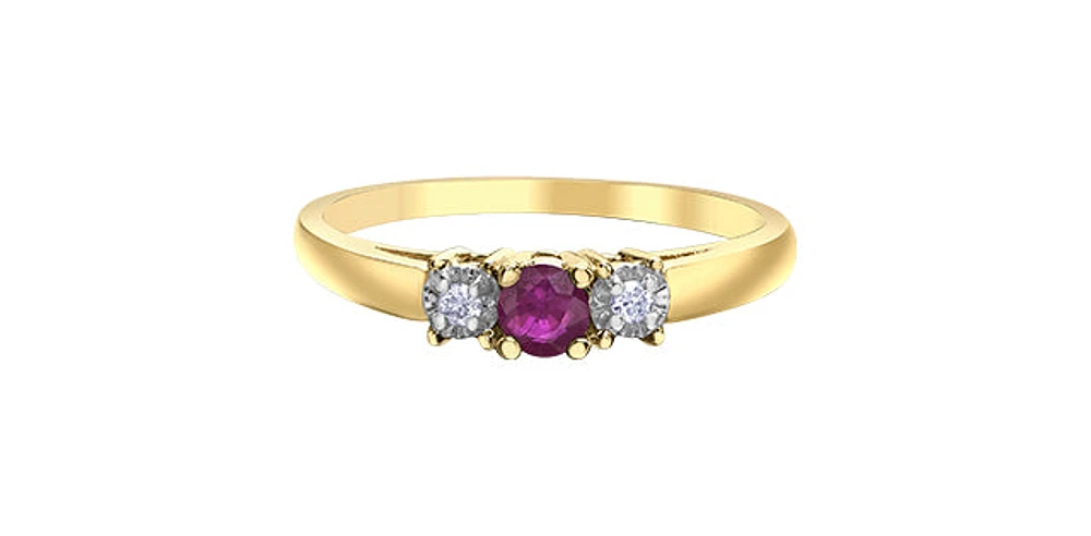 10K Yellow Gold 0.04cttw Diamond with Genuine Ruby Ring - /