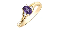 10K Yellow Gold Genuine Amethyst & Diamond Ring