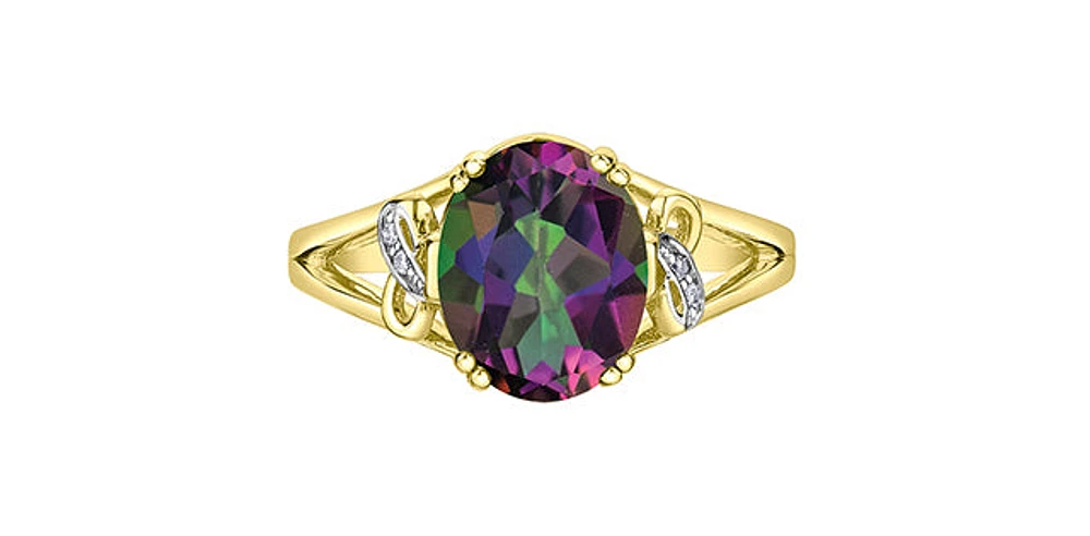 10K Yellow Gold Mystic Topaz & Diamond Ring