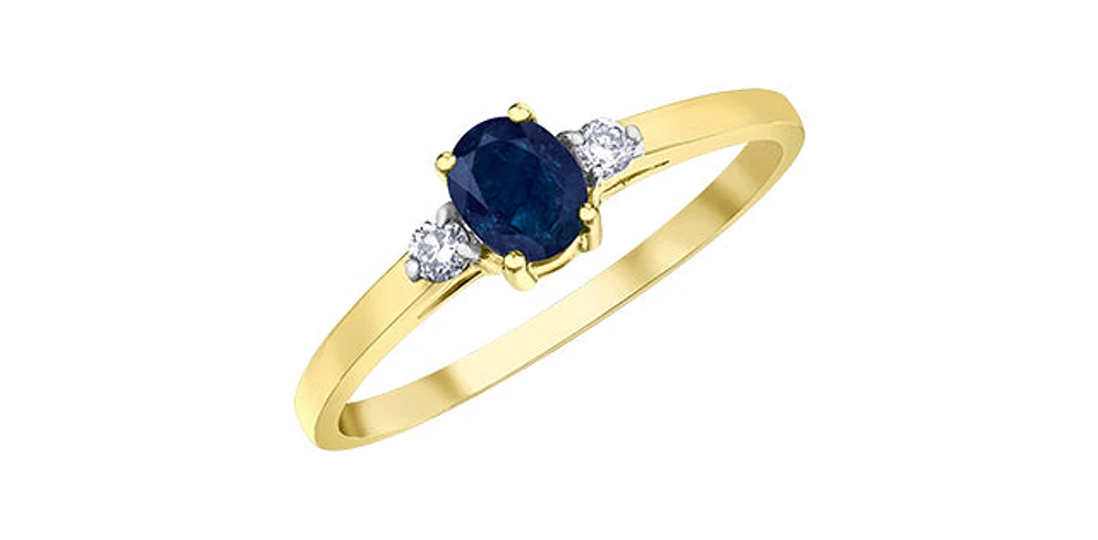 10K Yellow Gold Sapphire & Diamond Ring - 4