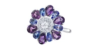 10K White Gold Amethyst, Tanzanite & Diamond Ring