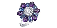 10K White Gold Amethyst, Tanzanite & Diamond Ring