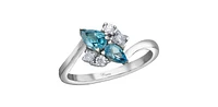 10K White Gold Blue Topaz and 0.25cttw Diamond Ring