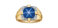 10K Gold Synthetic Star Sapphire and Diamond Gents Ring - /