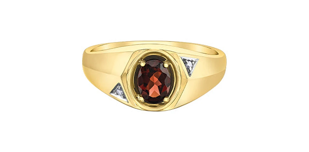 10K Yellow Gold Garnet and Diamond Gents Ring, 10