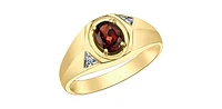 10K Yellow Gold Garnet and Diamond Gents Ring, 10