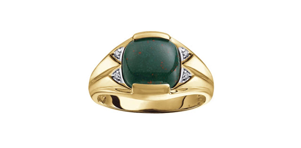 10K Yellow Gold 0.02cttw Diamond and Bloodstone Gents Ring, size 10