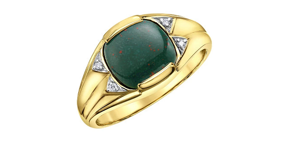 10K Yellow Gold 0.02cttw Diamond and Bloodstone Gents Ring, size 10