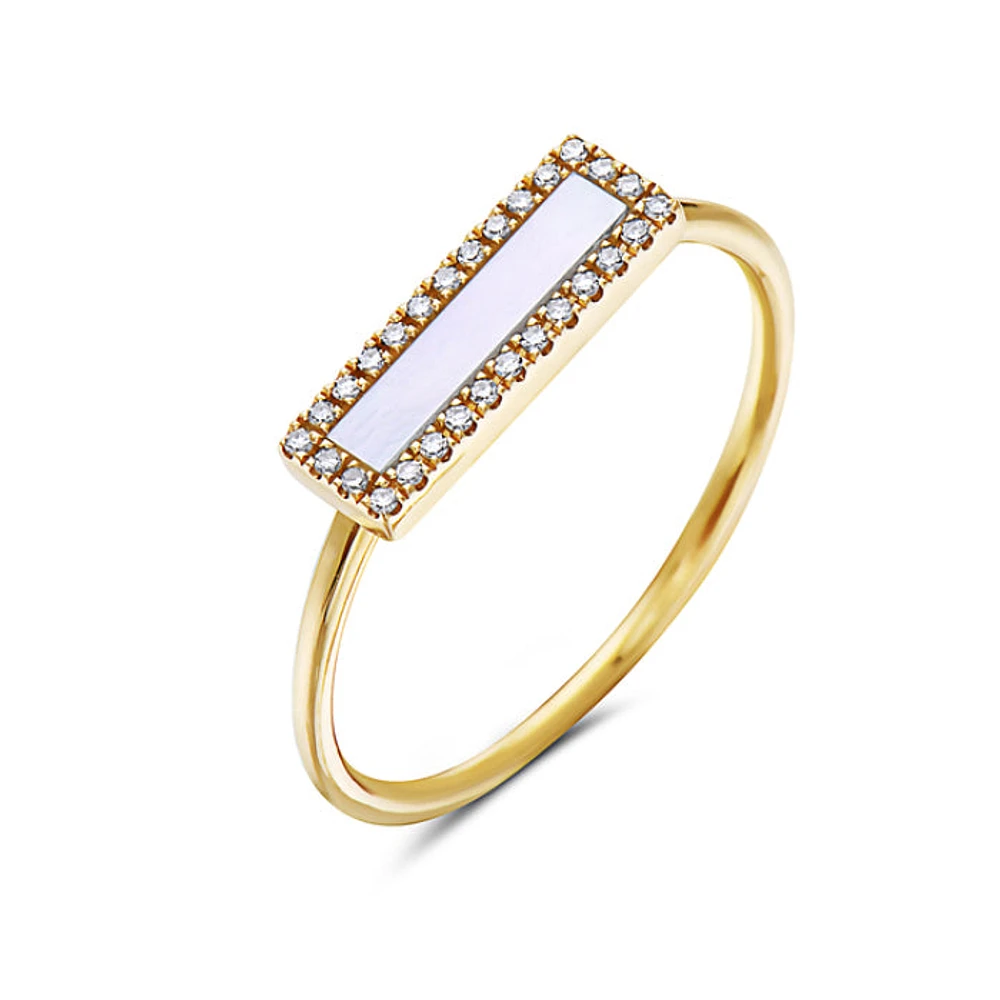 14K Yellow Gold 0.06 cttw Diamond and Mother of Pearl Ring