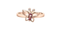 10K Rose Gold Pink Tourmaline and Diamond Butterfly Ring