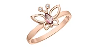 10K Rose Gold Pink Tourmaline and Diamond Butterfly Ring