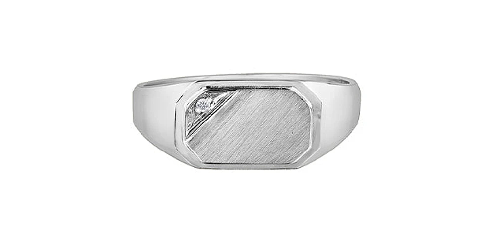 10K White Gold 0.007cttw Diamond Signet Ring - /