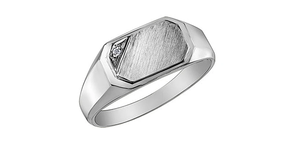 10K White Gold 0.007cttw Diamond Signet Ring - /