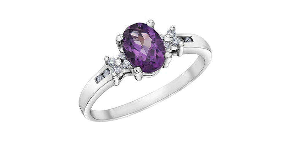10K White Gold Amethyst and Diamond Ring