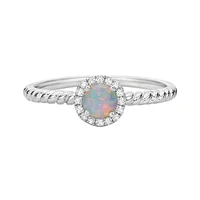 10K White Gold White Opal ring with Diamond Halo