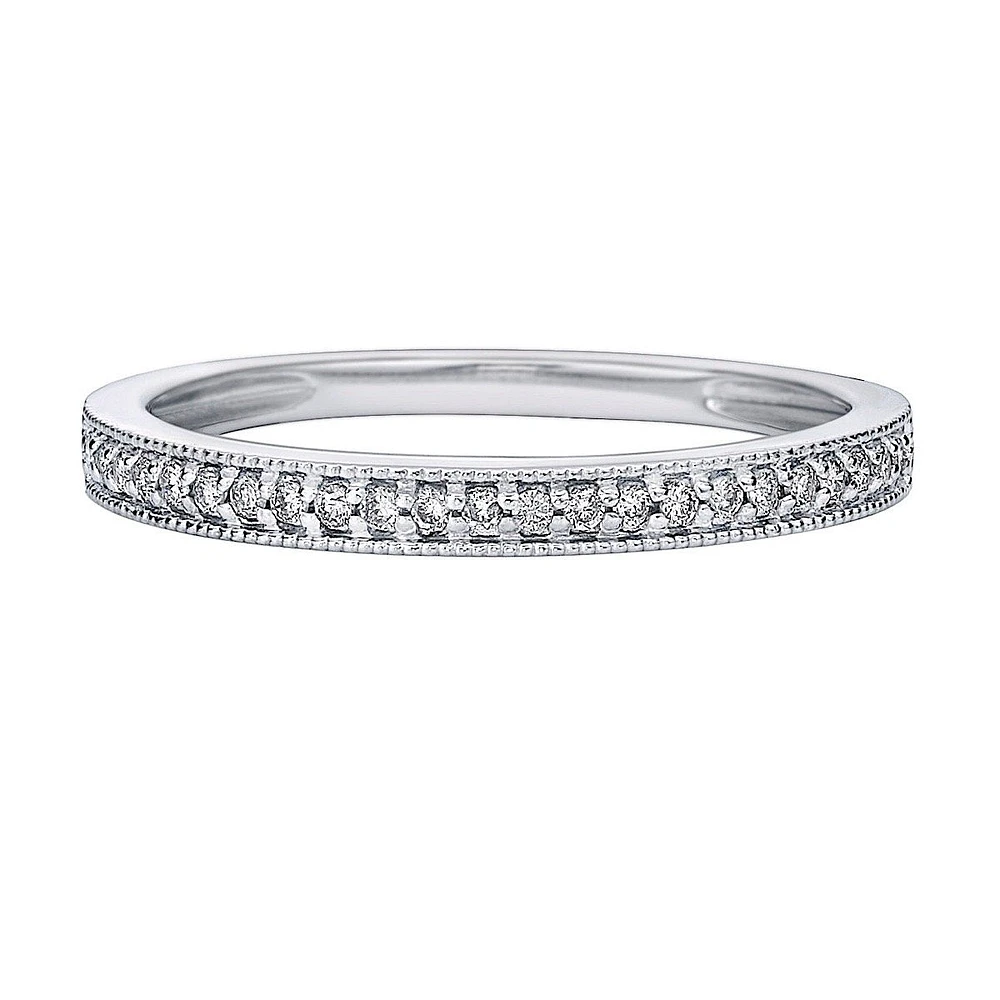 10K White Gold 1/6ct twt prong-set diamond wedding band with edge