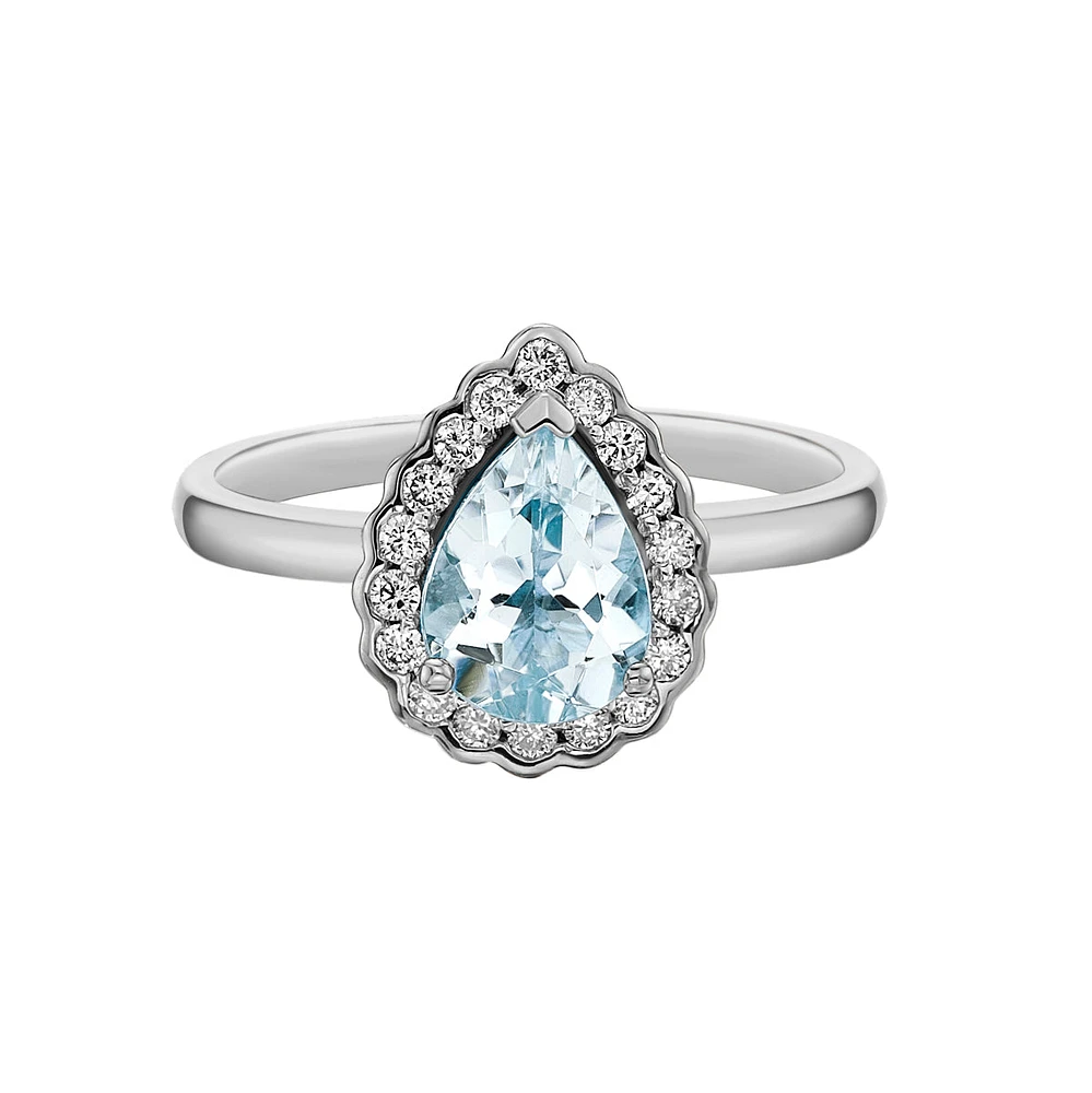 10K Gold Aquamarine ring with diamond halo