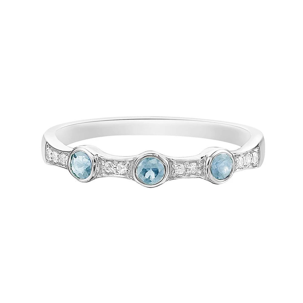10K White Gold Aquamarine & diamond band