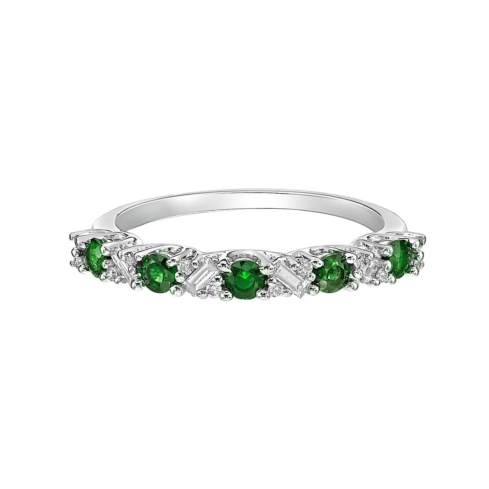 14K White Gold Emerald & diamond band