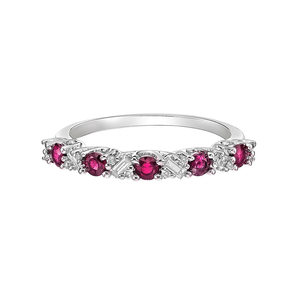 14K White Gold Ruby & diamond band
