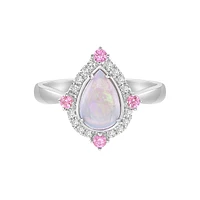 10K White Gold Prong-set White Opal Ring with Sapphires & Diamonds