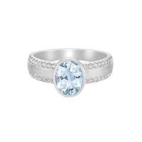 10K White Gold Brushed Aquamarine & Diamond ring