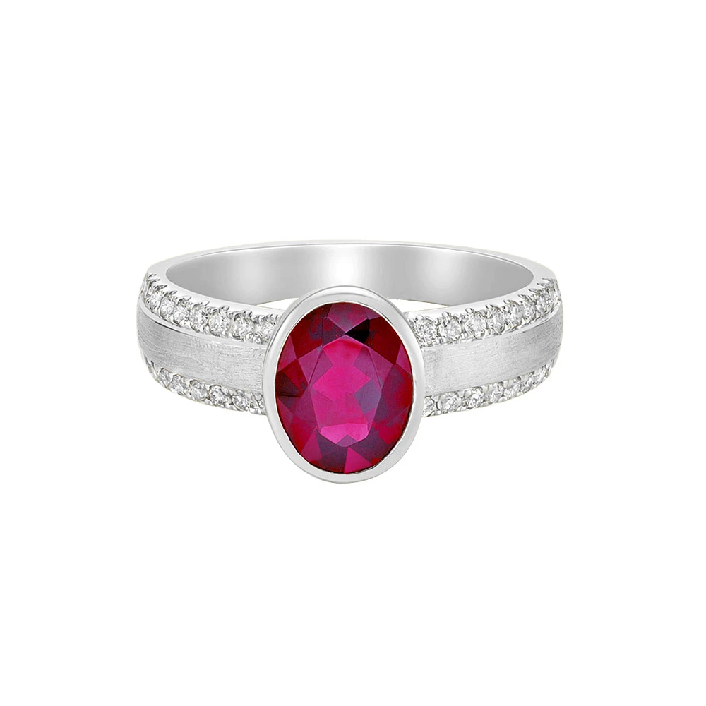14K Gold Brushed Ruby & Diamond ring