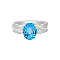 10K White Gold Brushed Blue Topaz & Diamond ring