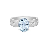 10K White Gold Brushed Aquamarine & Diamond band