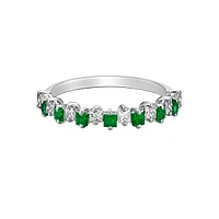 10K White Gold Prong-set Emerald & Diamond band
