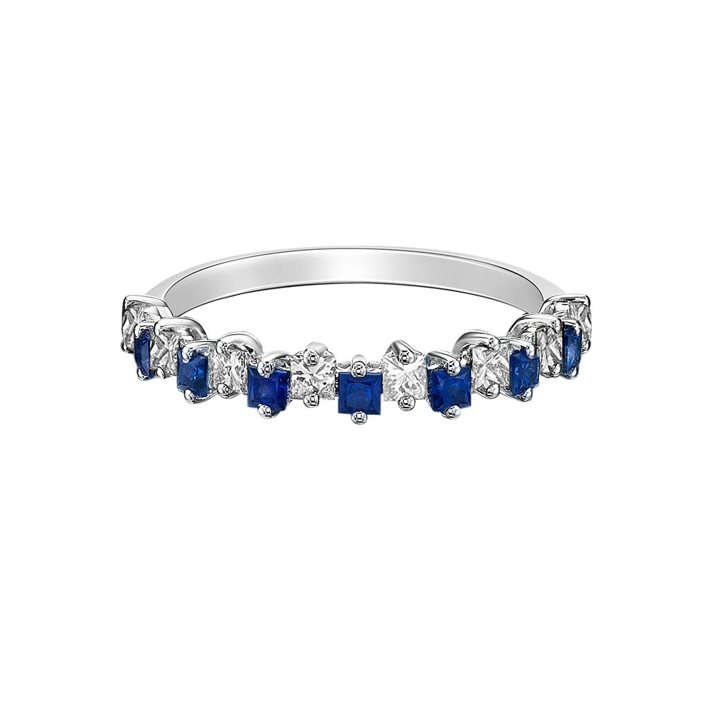 10K White Gold Prong-set Princess Sapphire & Diamond band