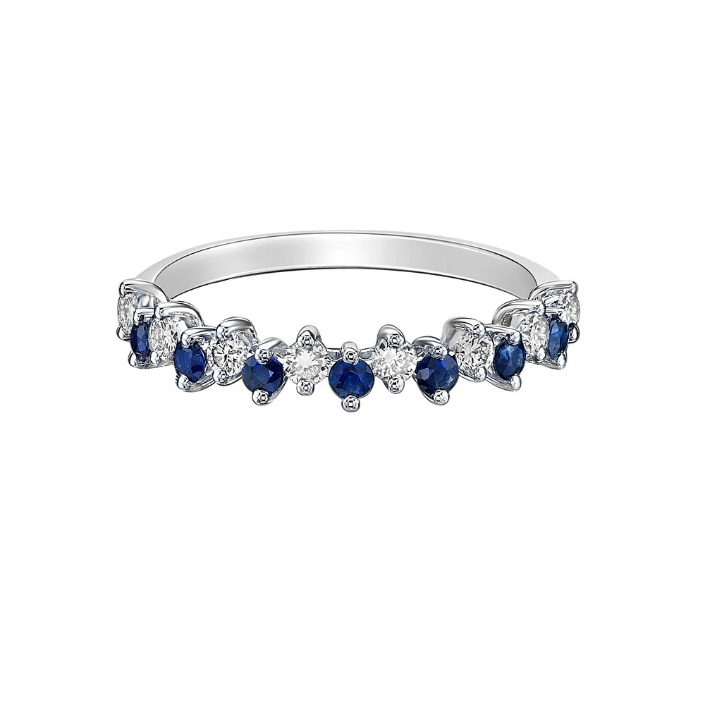 10K White Gold Prong-set Round Sapphire & Diamond band