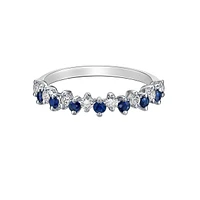 10K White Gold Prong-set Round Sapphire & Diamond band