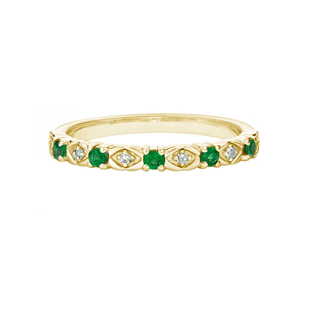 10K Yellow Gold Emerald & diamond band