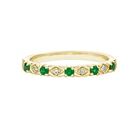 10K Yellow Gold Emerald & diamond band