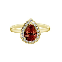 10K Gold Garnet ring with diamond halo