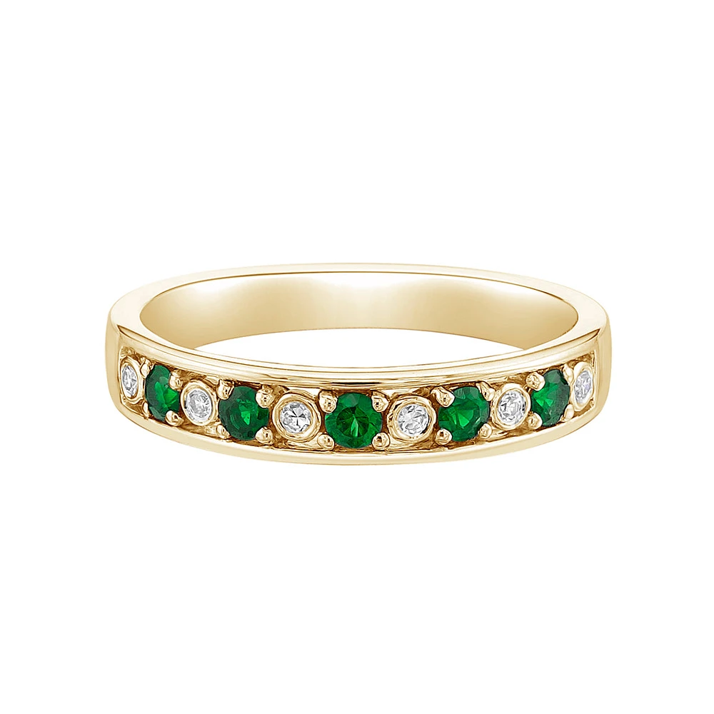 14K Yellow Gold Emerald band with Diamonds