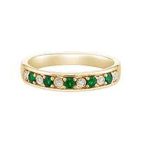 14K Yellow Gold Emerald band with Diamonds